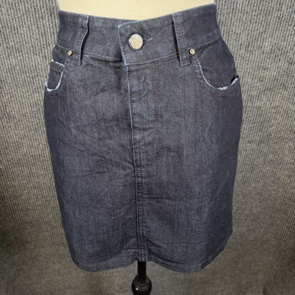 Italian Designer Manuel Embroidered Denim Mini Skirt Sz 29 Rhinestone VTG Y2K